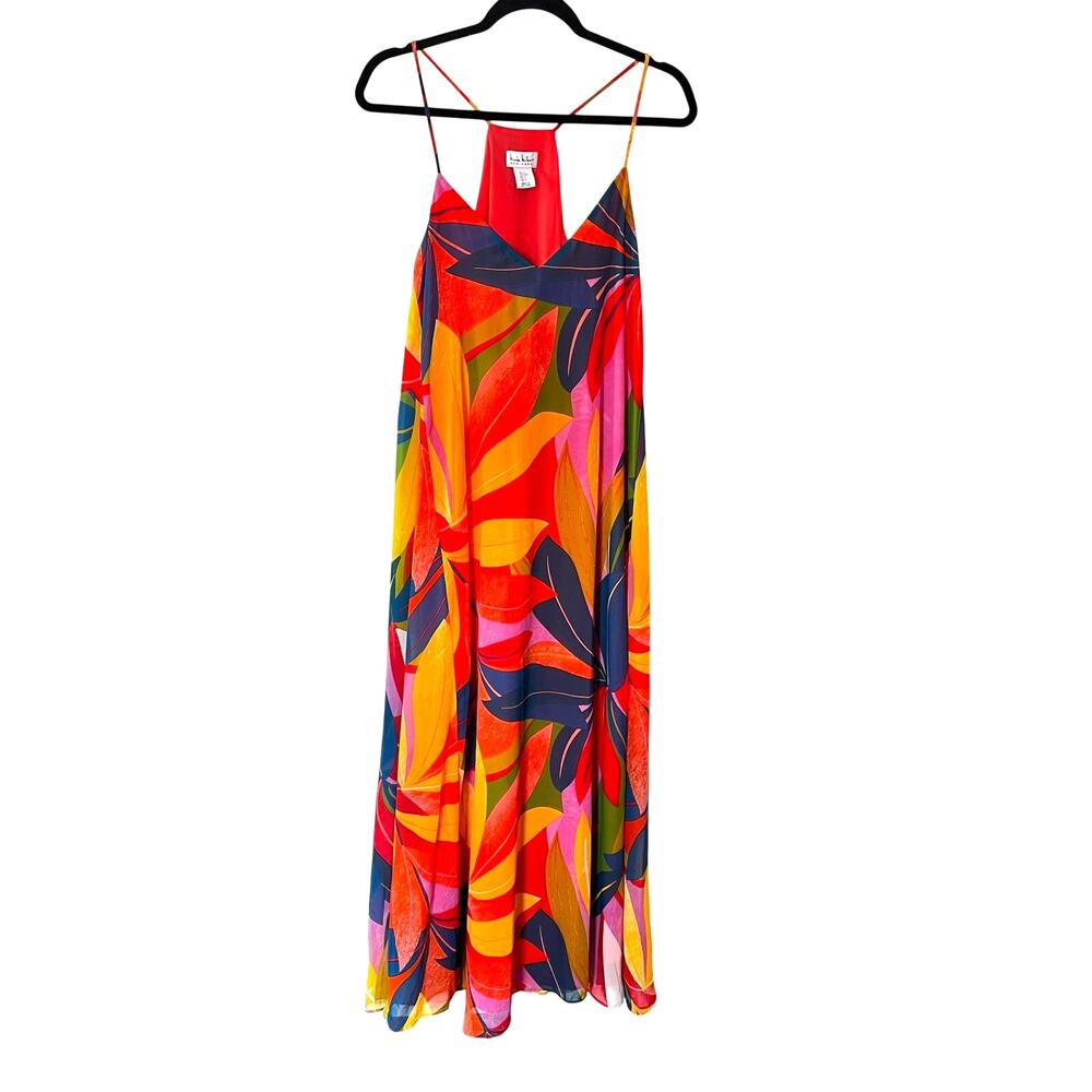 Nicole Miller Bright Flowy Abstract Print Spaghetti Strap Sundress SZ L